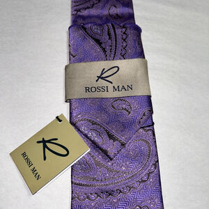 Rossi Man 100% Silk Purple Paisley Tie & Hankie Pocket Square Set 64" x 3.5" NWT